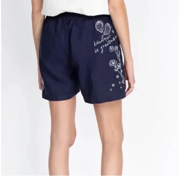 Johnny Was SOVANNA Linen Shorts Navy / White Embroidered small NWT - Picture 3 of 14